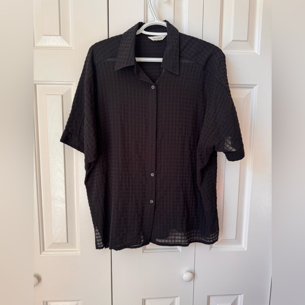 Black Textured Button-Up Shirt